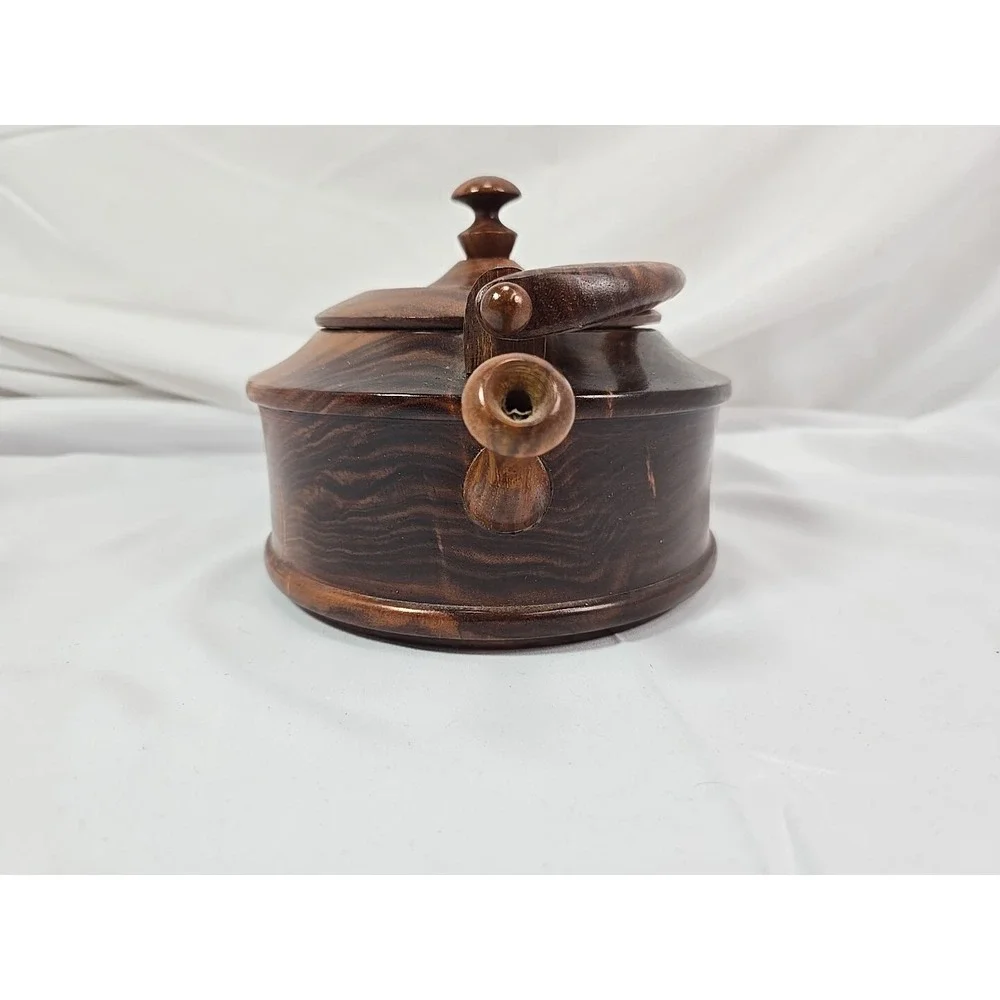 Vtg Teak Wood Hand Carved  Tea Pot Primitive Decor 